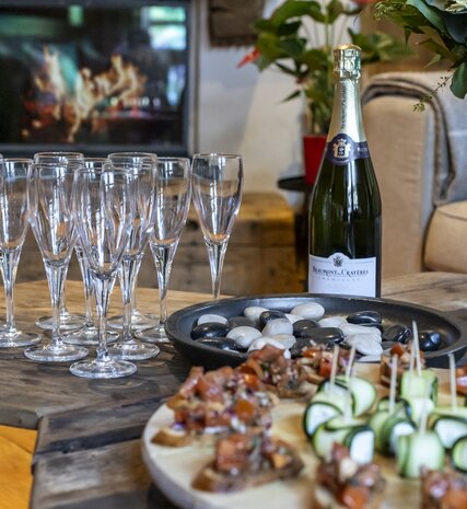 Champagne, canapes and flowers ready for VIP SKI guests 