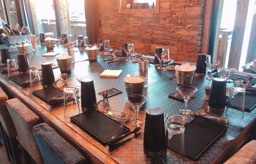 Table laid with individual cocktail-making stations