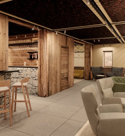 CGI image of contemporary bar area in new Graciosa luxury chalets in La Plagne