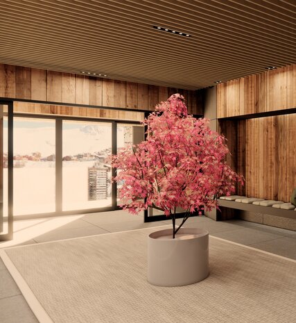 CGI contemporary reception area of The Graciosa in La Plagne