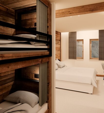 CGI image of bunk beds off family double room in the Graciosa, La Plagne