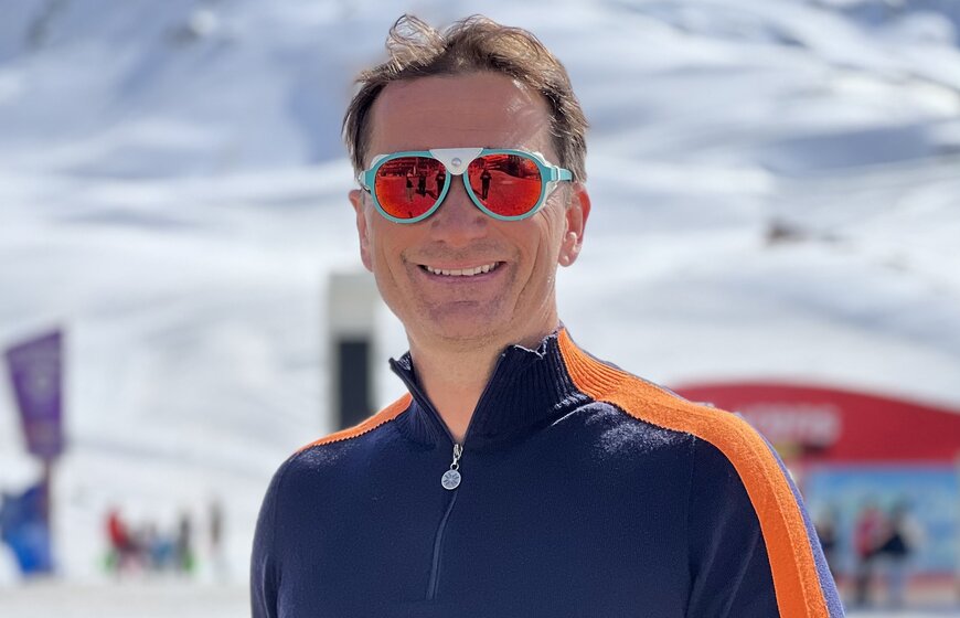 skier graham bell wearing Snow Finel mid-layer