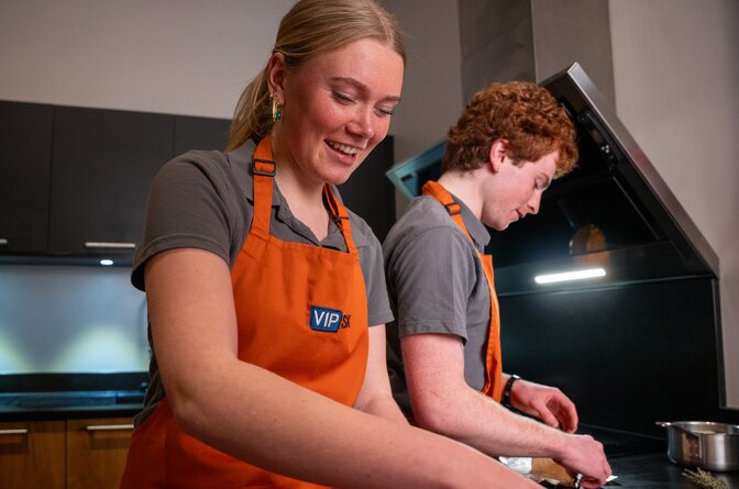 vip ski chalet hosts preparing food