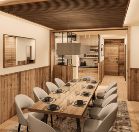 CGI image of dining table for 10 in luxury Graciosa ski chalet in La Plagne