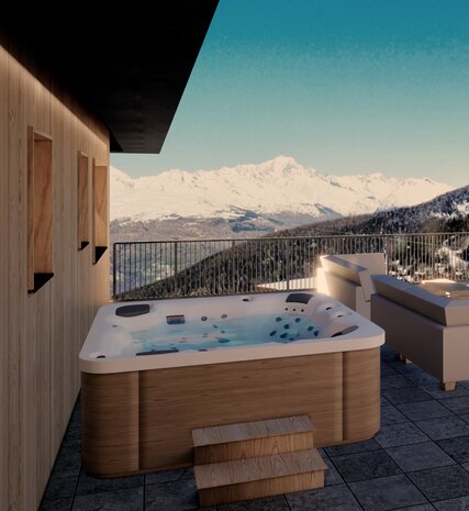 CGI hot tub on balcony of the penthouse chalet in The Graciosa, La Plagne 