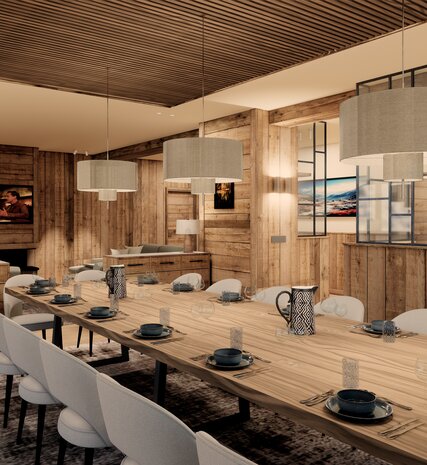 CGI contemporary dining area in one of the VIP SKI Graciosa chalets in La Plagne