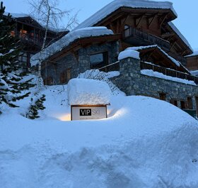 VIP Ski sign covered in deep snow in Val d'Isere