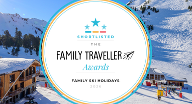 Snowy scene with "Shortlisted The Family Traveller Awards Family Ski Holidays 2026 text overlay