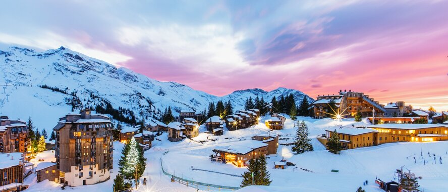 View of Avoriaz ski resort at night taken from Chalet Sakami