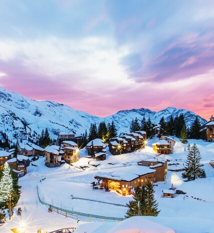 View of Avoriaz ski resort at night taken from Chalet Sakami